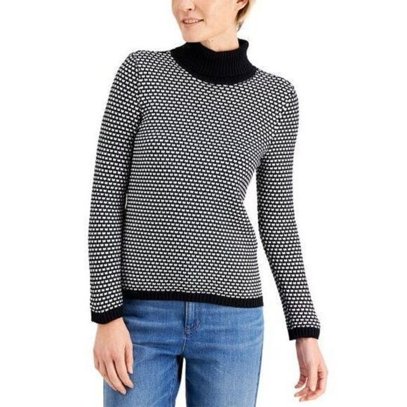 Karen Scott Cotton Textured Turtleneck Sweater Winter White XL - Picture 1 of 3